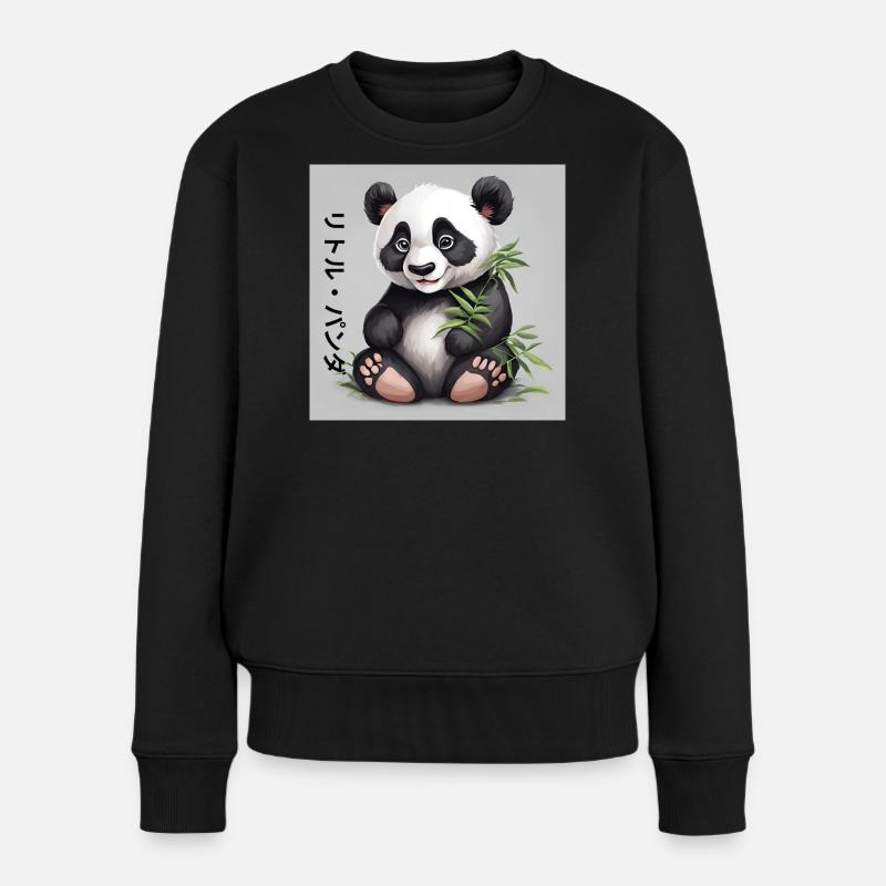 Panda Bambou Doux sur Fond Gris - Pull Premium bio Femme - noir
