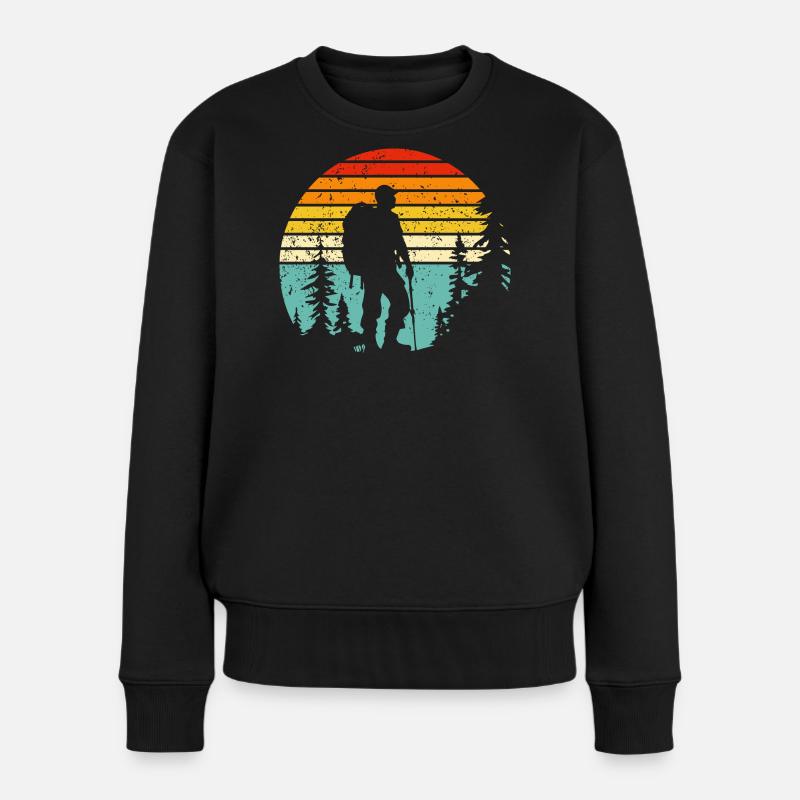Wanderer-Silhouette zur Retro-Schlafenszeit - Frauen Premium Bio Pullover - Schwarz