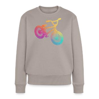 Illustration de vélo géométrique arc-en-ciel - Pull Premium bio Femme - taupe - Devant - Julia (174cm)
