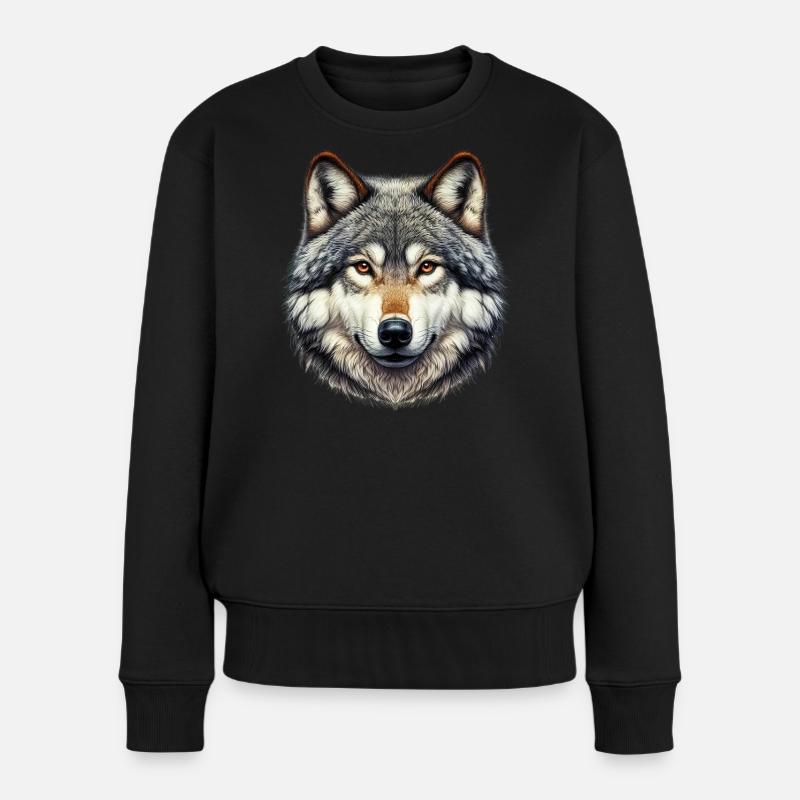 Wolf - Frauen Premium Bio Pullover - Schwarz