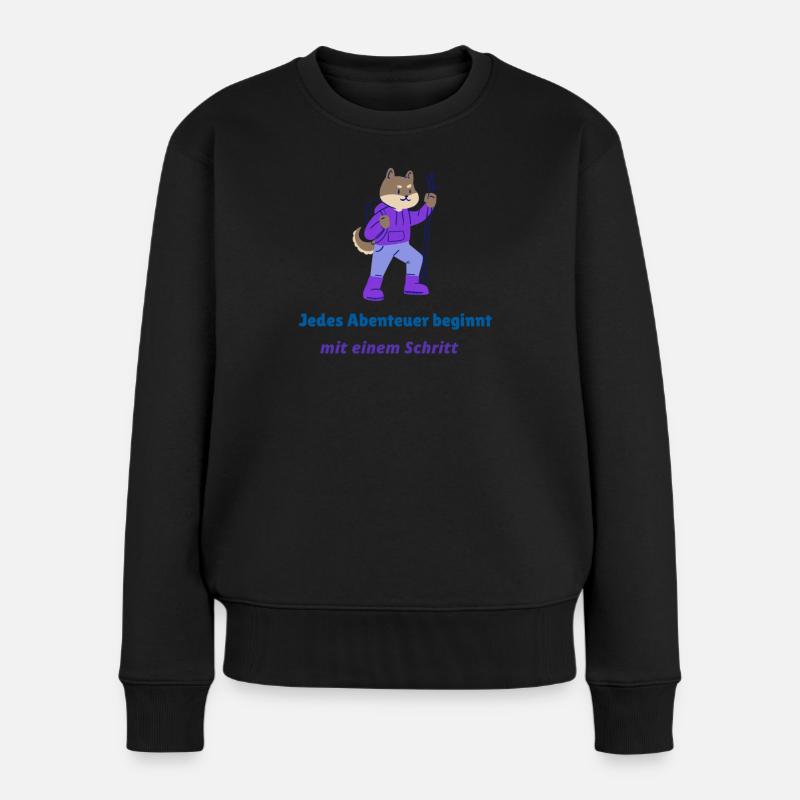 Jedes Abenteuer beginnt mit einem Schritt - Frauen Premium Bio Pullover - Schwarz