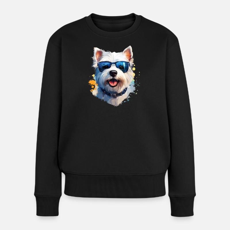 Westie mit Sonnenbrille - Frauen Premium Bio Pullover - Schwarz