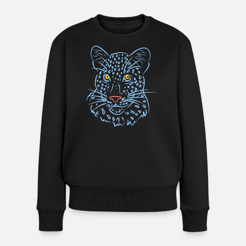 Leopardengesicht mit Blautönen - Frauen Premium Bio Pullover - Schwarz