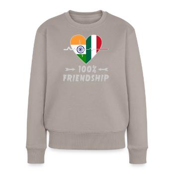 Indien und Italien 100% Freundschaft - Frauen Premium Bio Pullover - Taupe - Vorne - Julia (174cm)