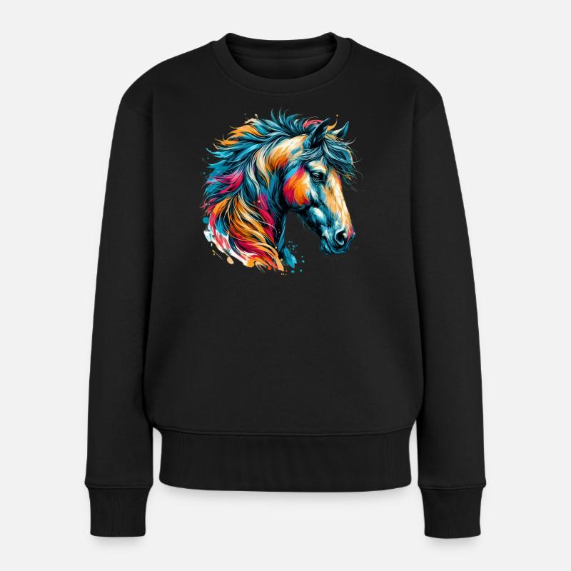 Pferd - Frauen Premium Bio Pullover - Schwarz