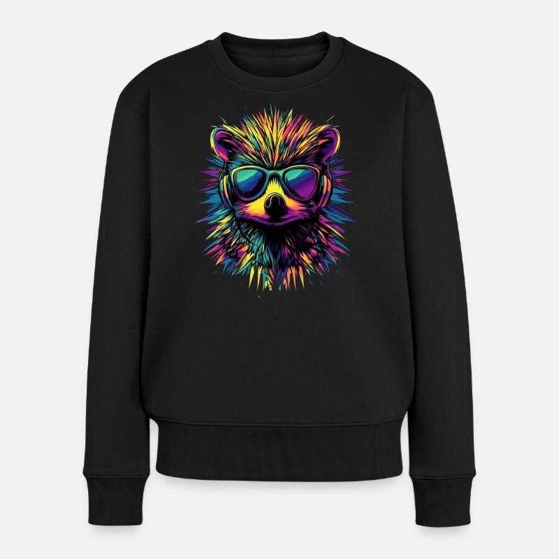 hérisson popart casque lunettes de soleil coloré mignon hérisson - Pull Premium bio Femme - noir