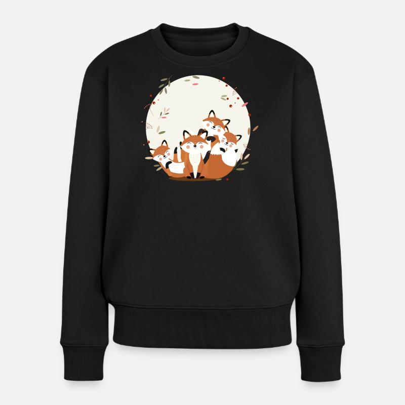 Fröhliche Fuchsfamilie–Harmonisches Waldtierdesign - Frauen Premium Bio Pullover - Schwarz