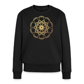 Gold Sonne Yoga Mandala Indien om Namaste Zentrum - Frauen Premium Bio Pullover - Schwarz - Vorne - Julia (174cm)