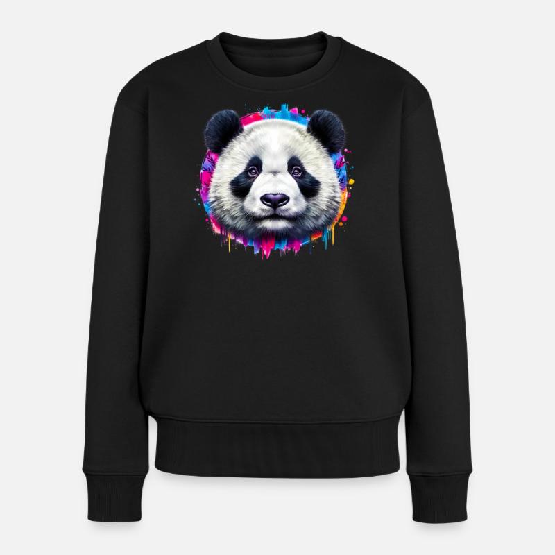 Panda - Frauen Premium Bio Pullover - Schwarz