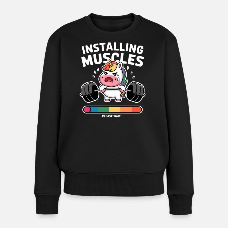 Einhorn hebt Gewichte Laden - Frauen Premium Bio Pullover - Schwarz