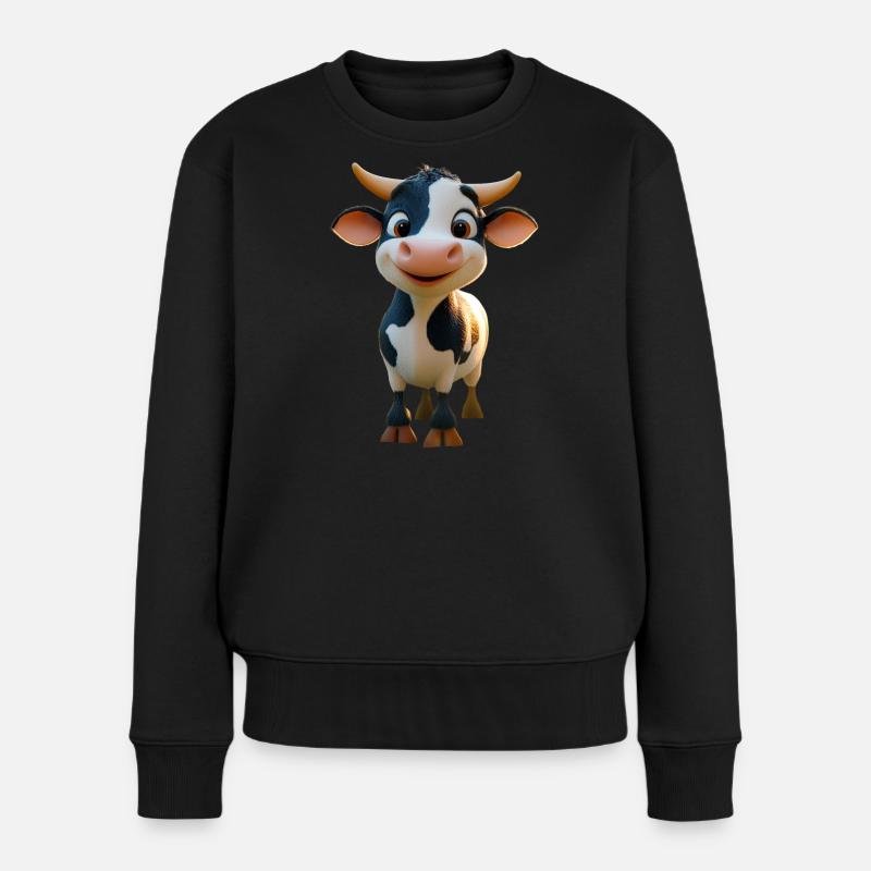 Kuh Bauer Rind Milch Vegan Kalb Cow Bauernhof Kühe - Frauen Premium Bio Pullover - Schwarz