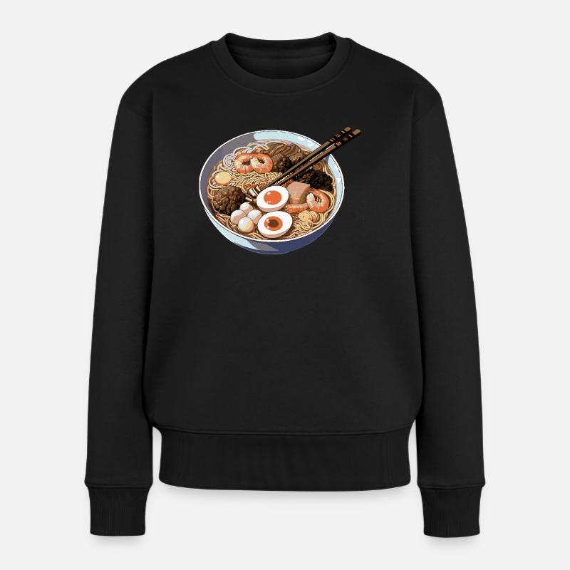 Ramen-Schüssel mit Ei Garnelen - Frauen Premium Bio Pullover - Schwarz