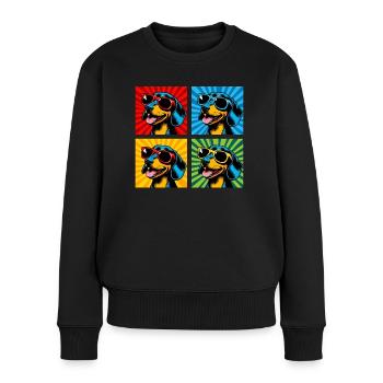 Pop Art Dackelwurst, Brezel, Nudel, Wiener - Frauen Premium Bio Pullover - Schwarz - Vorne - Julia (174cm)