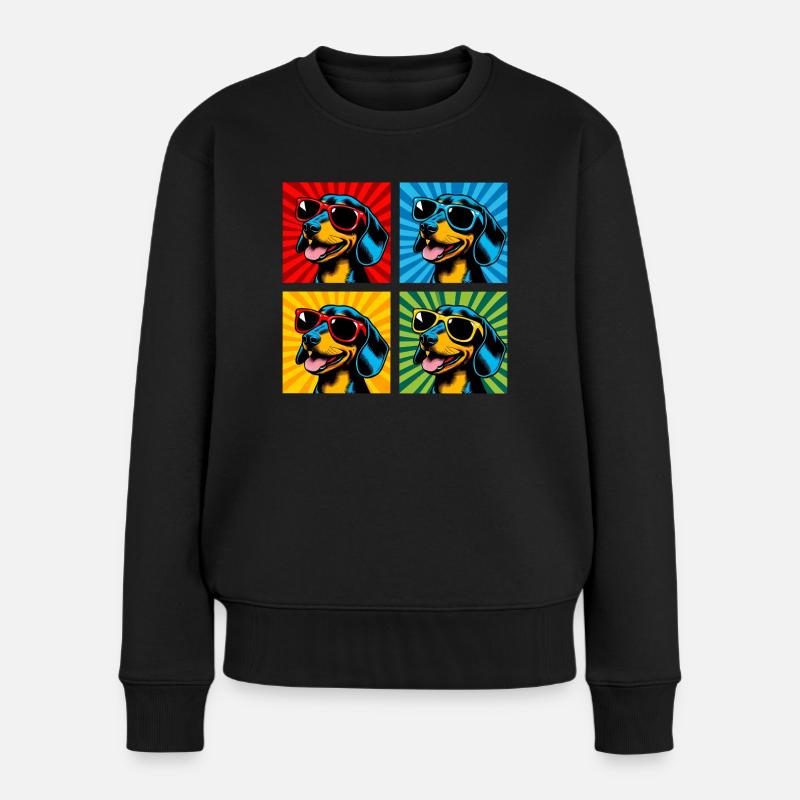 Pop Art Dackelwurst, Brezel, Nudel, Wiener - Frauen Premium Bio Pullover - Schwarz