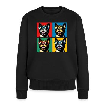Frenchie Pop Art Bubbles, Pancake, Chonk, Nibbles - Women's Premium Organic Jumper - black - Front - Julia (174cm)