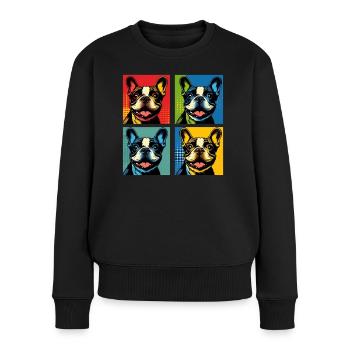 Frenchie Pop Art Bubbles, Pancake, Chonk, Nibbles - Women's Premium Organic Jumper - black - Front - Julia (174cm)