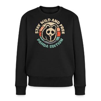 Stay Wild and Free – Panda Edition Retro Design - Frauen Premium Bio Pullover - Schwarz - Vorne - Julia (174cm)
