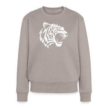 Tiger tribal weiss - Frauen Premium Bio Pullover - Taupe - Vorne - Julia (174cm)