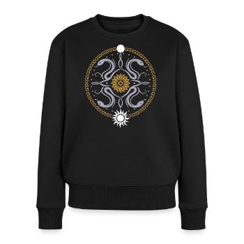 Roue serpentine avec soleil et lune - Pull Premium bio Femme - noir - Devant - Julia (174cm)