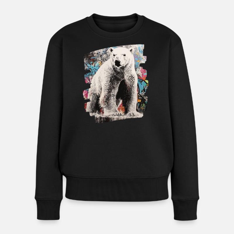 Eisbär Graffiti Sprayer - Frauen Premium Bio Pullover - Schwarz