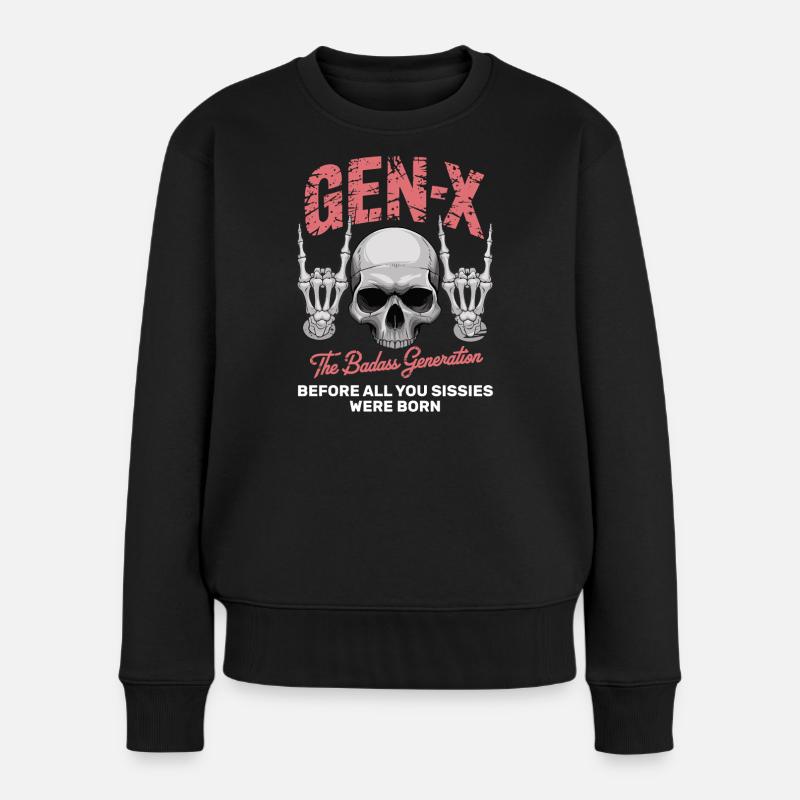 Sarcasm Gen X Badass Skull Retro Design - Women's Premium Organic Jumper - black