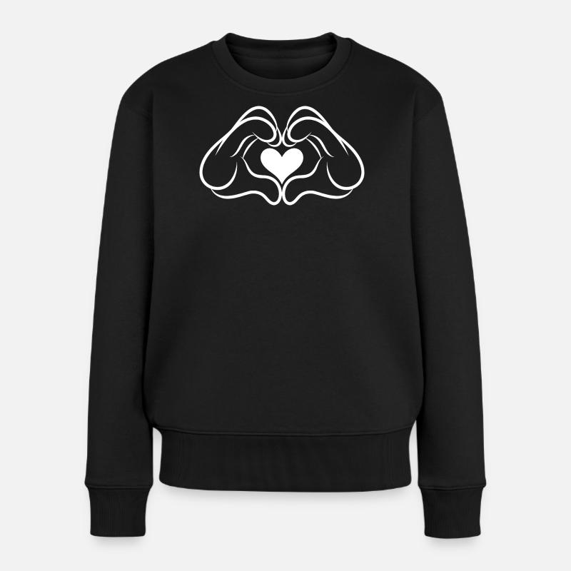 Hände in Herzform / Herzförmige Hände - Frauen Premium Bio Pullover - Schwarz