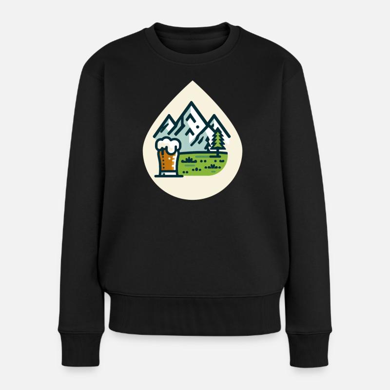 Bergkulisse mit Bierglas - Frauen Premium Bio Pullover - Schwarz