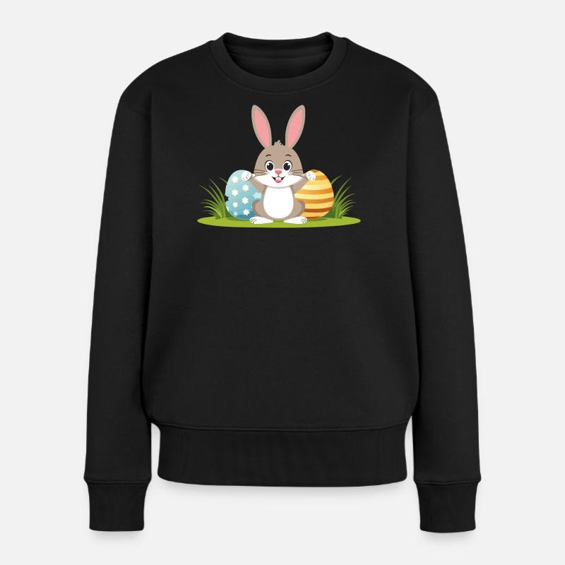 Happy Easter bunny with colorful Easter eggs - Women's Premium Organic Jumper - black