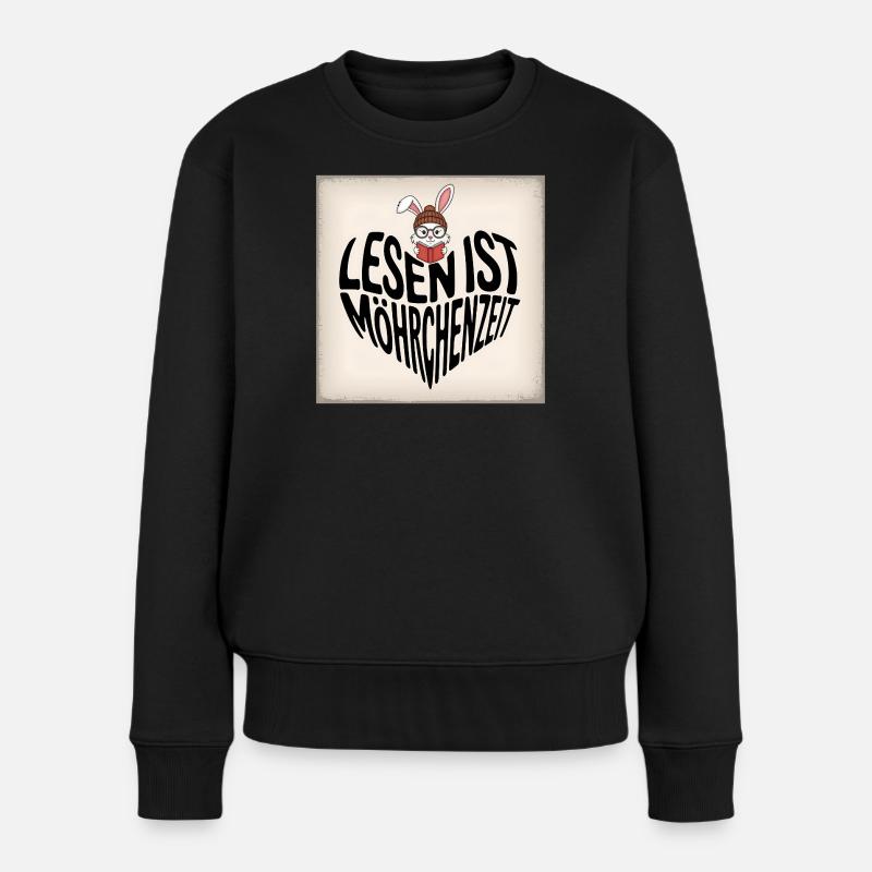 Lesezeit mit Hasencharme - Frauen Premium Bio Pullover - Schwarz