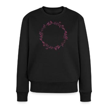 Blütenkreis aus pinken Blumen - Frauen Premium Bio Pullover - Schwarz - Vorne - Julia (174cm)