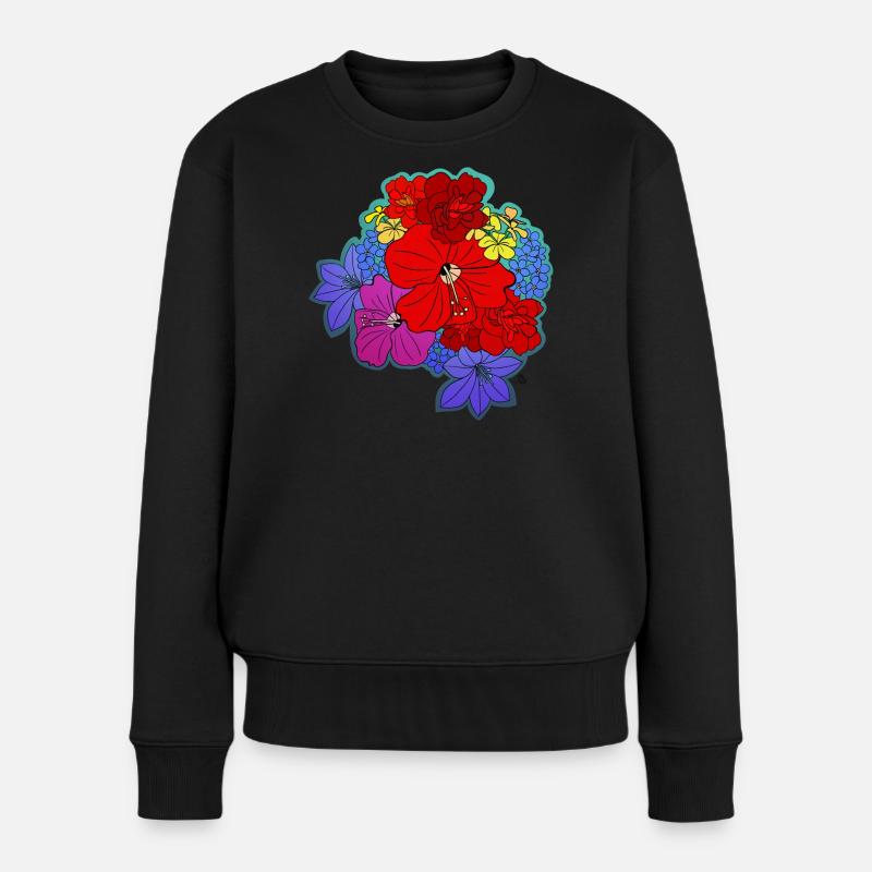 Blütenmeer farbig - Frauen Premium Bio Pullover - Schwarz