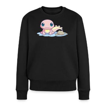 Kleiner rosa Salamander am Ufer - Frauen Premium Bio Pullover - Schwarz - Vorne - Julia (174cm)