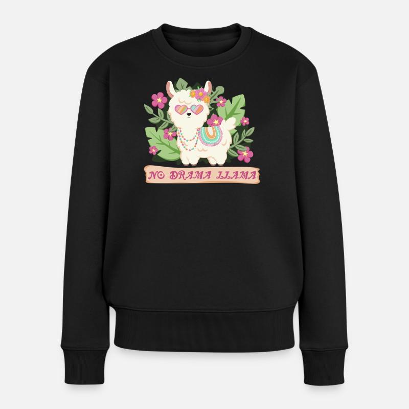 Sommer Lama - No Drama Lama - Frauen Premium Bio Pullover - Schwarz
