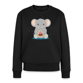 Geburtstags-Elefant mit Törtchen – Süßes Tiermotiv - Frauen Premium Bio Pullover - Schwarz - Vorne - Julia (174cm)