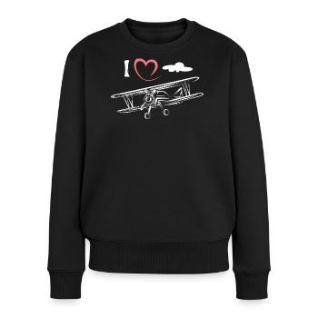 Ich liebe Fliegen - vintage Flugzeug am Himmel - Frauen Premium Bio Pullover - Schwarz - Vorne - Julia (174cm)