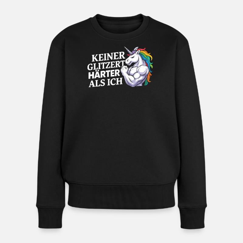 Härter als ich – Einhorn Kraftdesign - Frauen Premium Bio Pullover - Schwarz