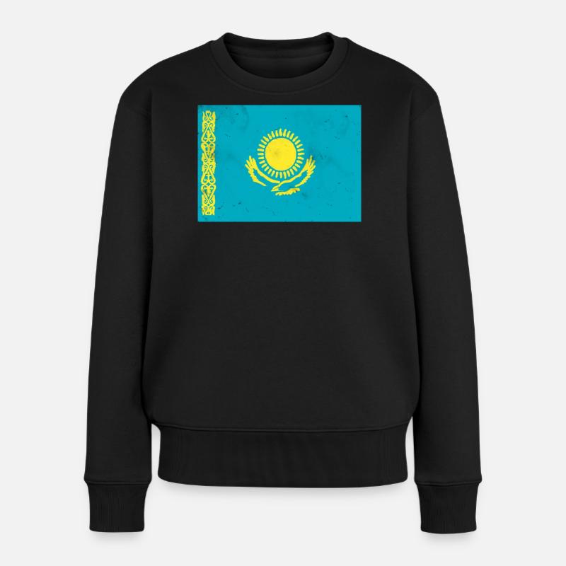 Flagge von Kasachstan - Frauen Premium Bio Pullover - Schwarz