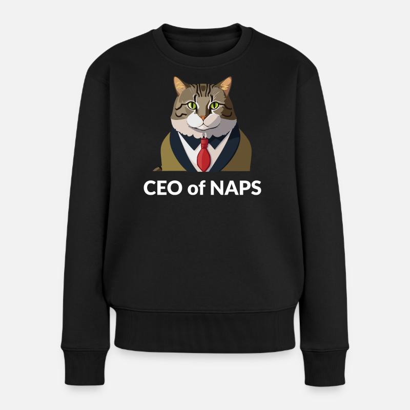 Geschäftsmann Katze mit Krawatte - Frauen Premium Bio Pullover - Schwarz