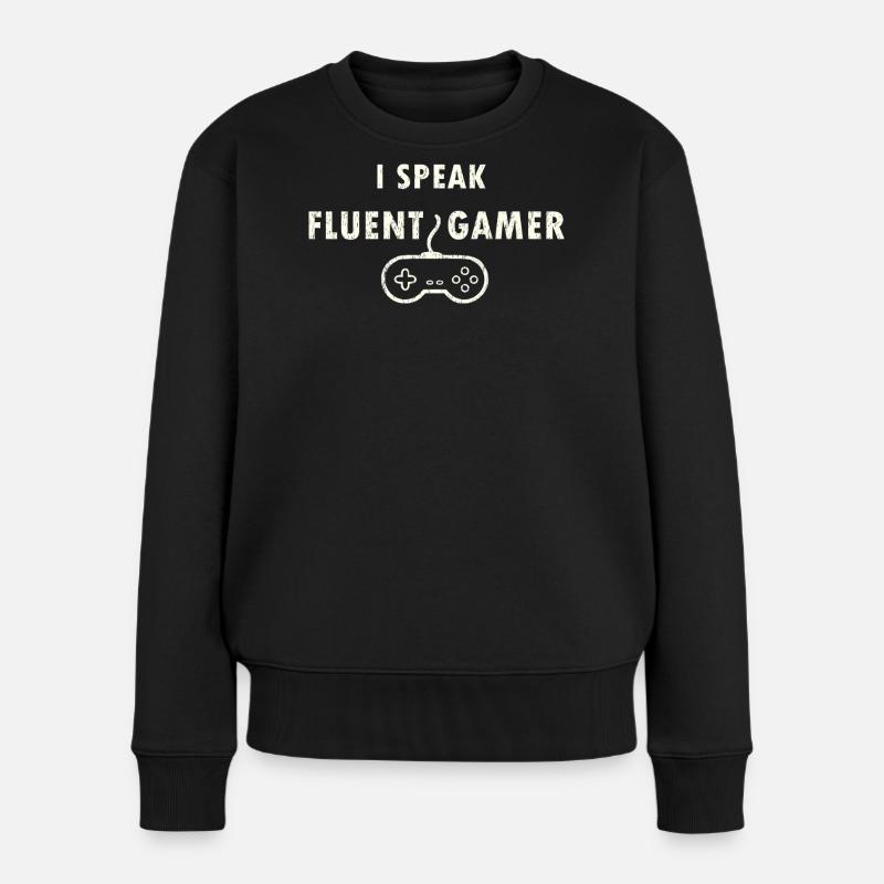 Fließend in Gamer - Frauen Premium Bio Pullover - Schwarz