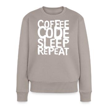 coffee code Programmeur - Informatique Travail Logo - Pull Premium bio Femme - taupe - Devant - Julia (174cm)