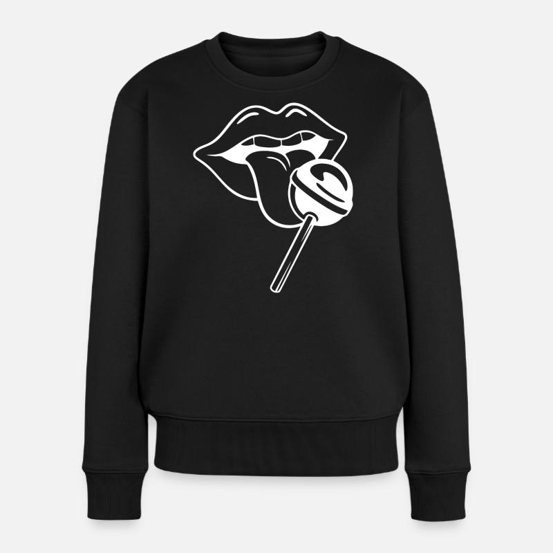 Verspielte Lollipop Lippenillustration - Frauen Premium Bio Pullover - Schwarz