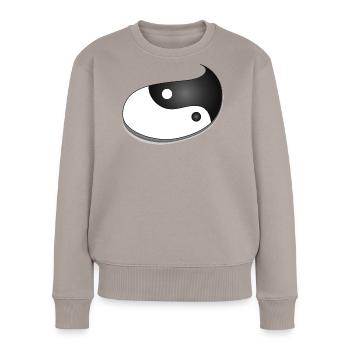 Yin-Yang Symbol in Tropfenform – Balance Design - Frauen Premium Bio Pullover - Taupe - Vorne - Julia (174cm)