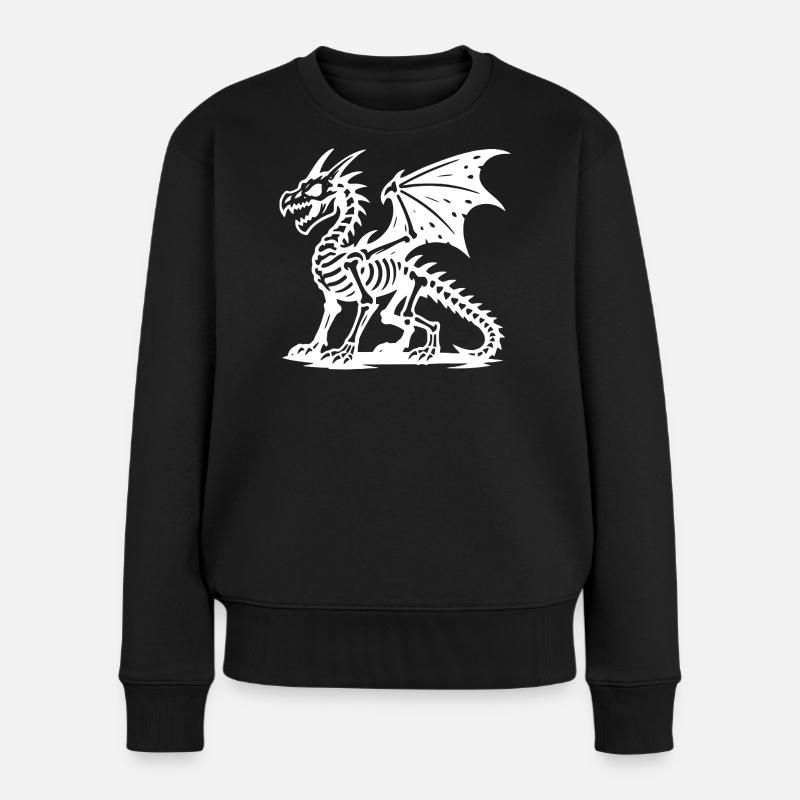 Mythischer Drache Skelett Illustration - Frauen Premium Bio Pullover - Schwarz