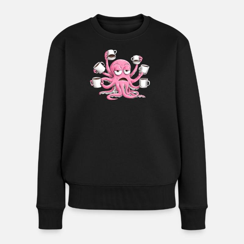 Muffliger Tintenfisch Kaffeegenuss - Frauen Premium Bio Pullover - Schwarz