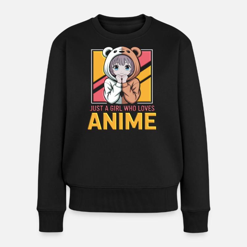 Ein Mädchen liebt Anime - just a girl - Frauen Premium Bio Pullover - Schwarz