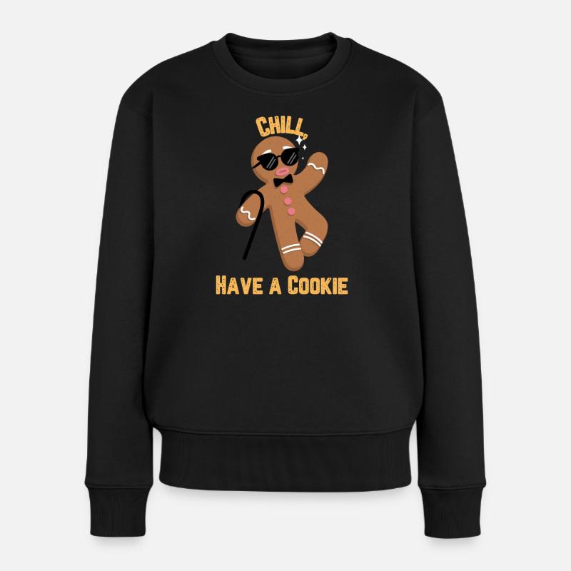 Chillen, einen Keks trinken - Frauen Premium Bio Pullover - Schwarz