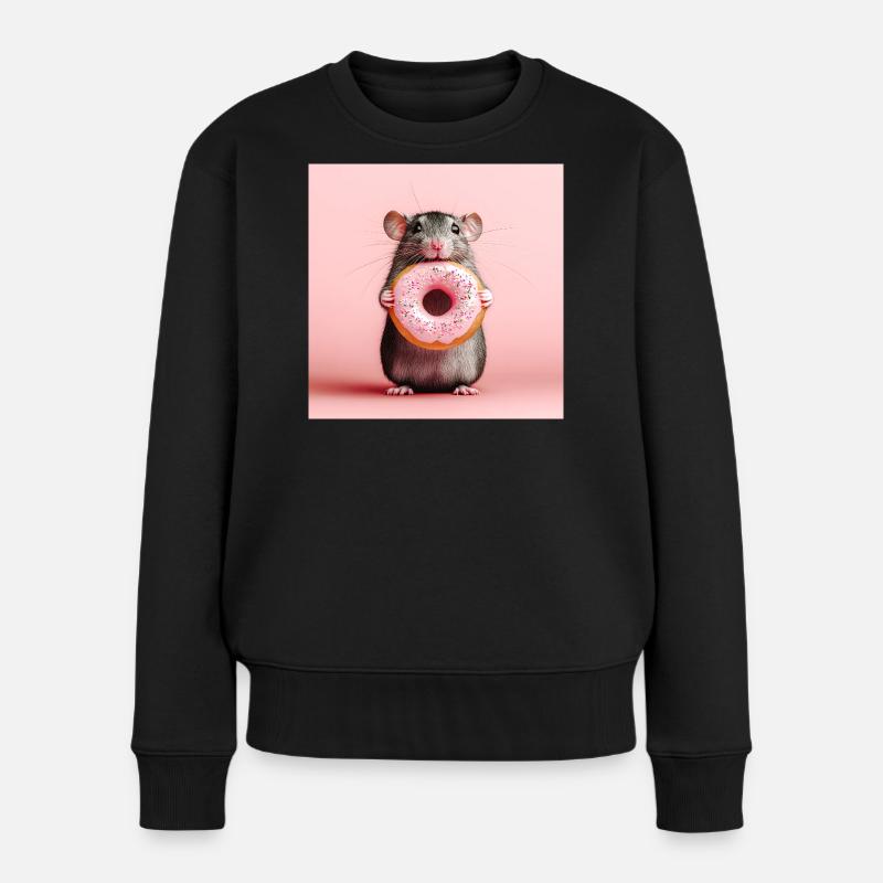 Süße Maus mit buntem Donut - Frauen Premium Bio Pullover - Schwarz