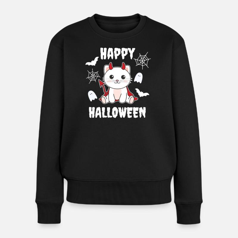 Katze Happy Halloween Teufel Kostüm - Frauen Premium Bio Pullover - Schwarz