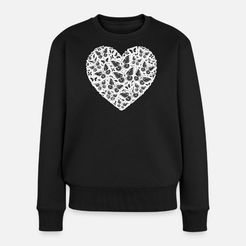 Herz mit Schmetterlingen, Lebensfreude - Frauen Premium Bio Pullover - Schwarz