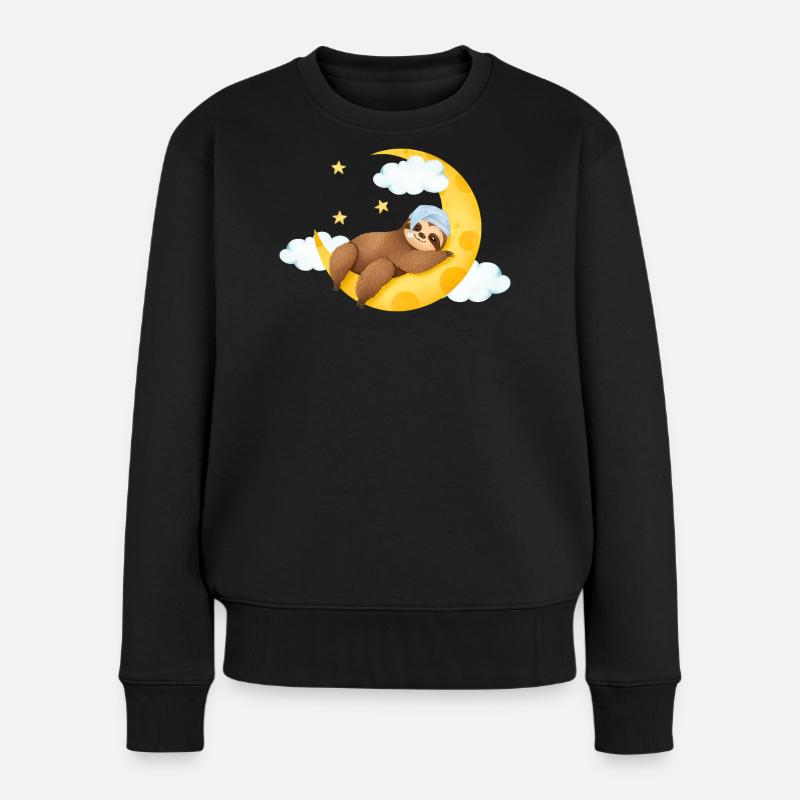 Faultier auf dem Mond - Frauen Premium Bio Pullover - Schwarz